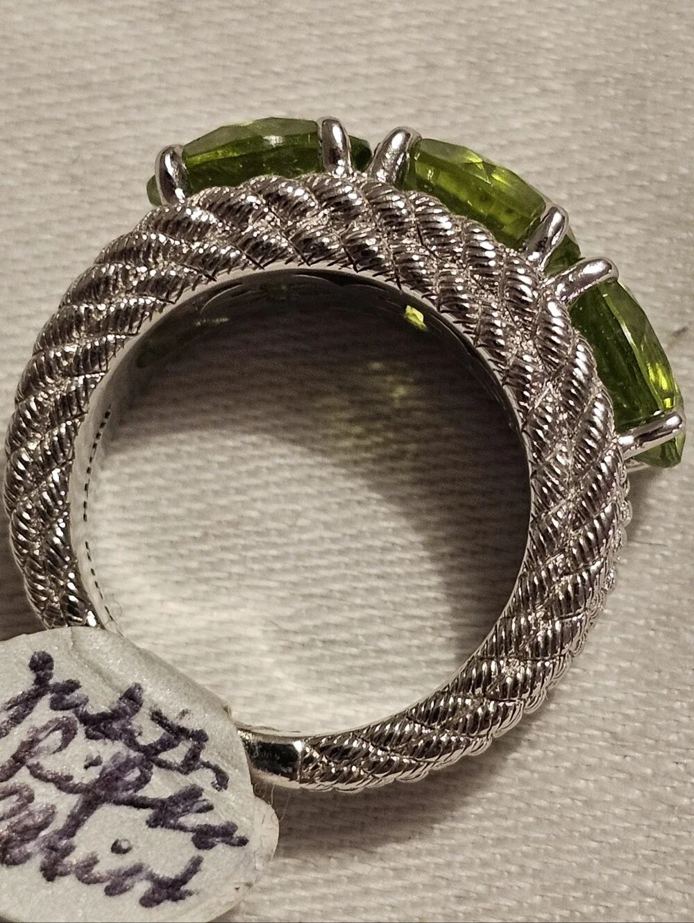 Judith Ripka Sterling Silver 925 Rope Ring Sz 6 w/ Natural Peridot Stones 14.71g
